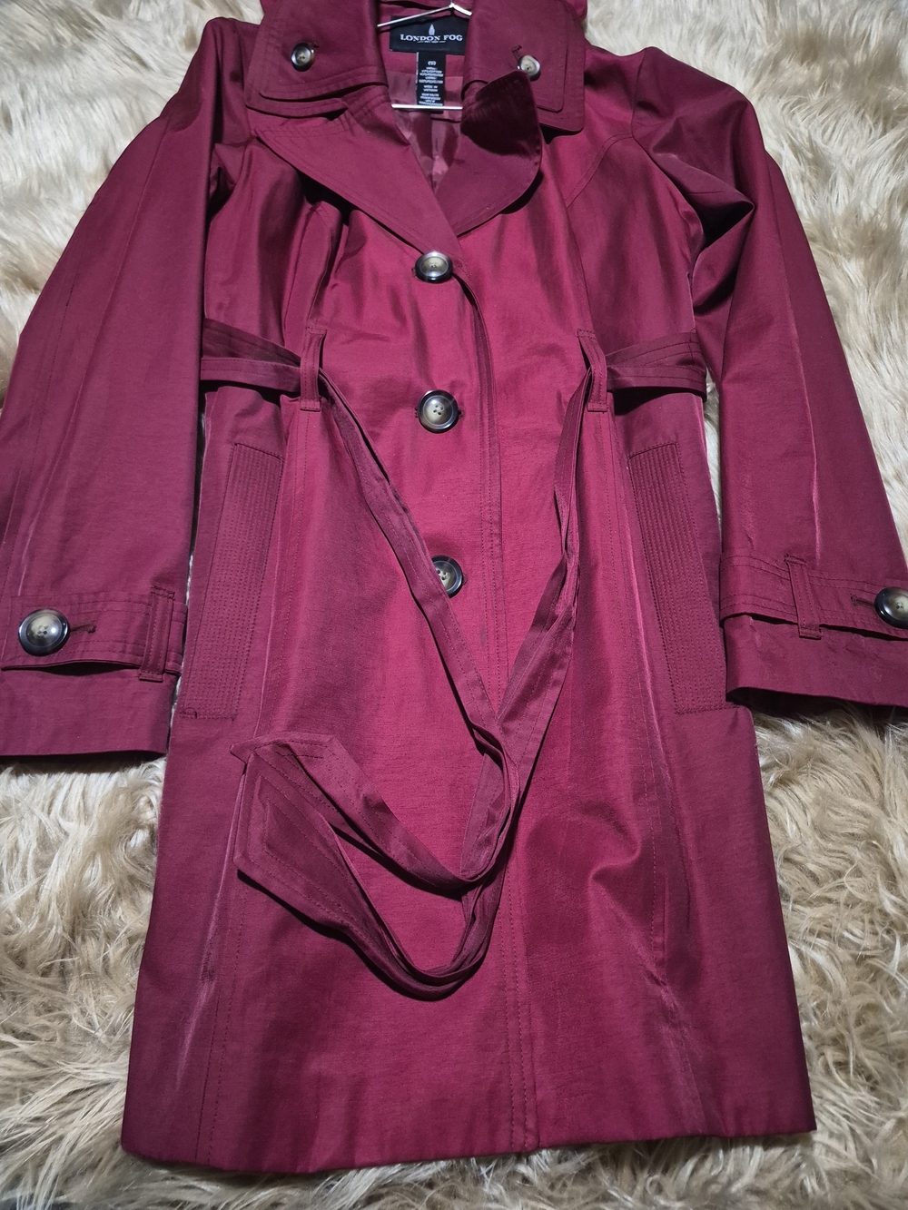 London Fog Trench Coat Hooded Jacket Rain Coat
